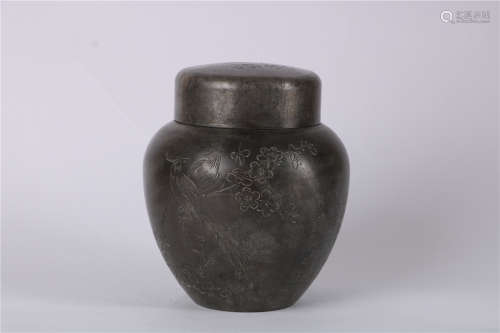 A CHINESE CARVED TIN TEA CANISTER, QING DYNASTY
