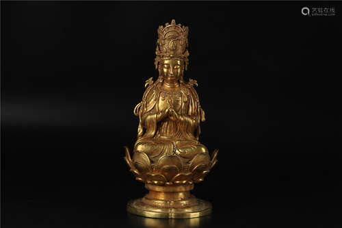 A CHINESE GILT-BRONZE FIGURE OF â€˜GUANYINâ€™, LIAO DYNASTY