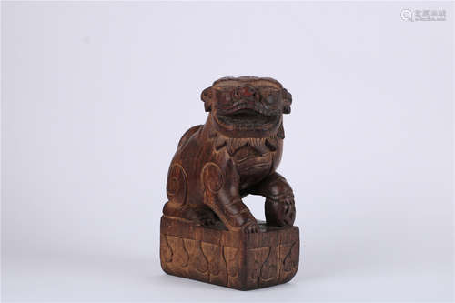 A CHINESE HUANG HUA LI FIGURE OF LION, EARLY QING DYNASTY