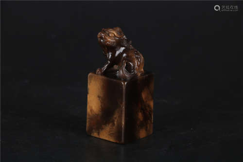 A CHINESE BLACK SOAPSTONE SEAL, QING DYNASTY