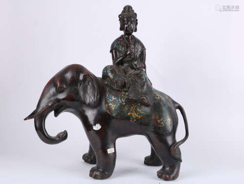 A CHINESE CLOISONNE ENAMEL SAMANTAHADRA ON A ELEPHANT, QING DYNASTY