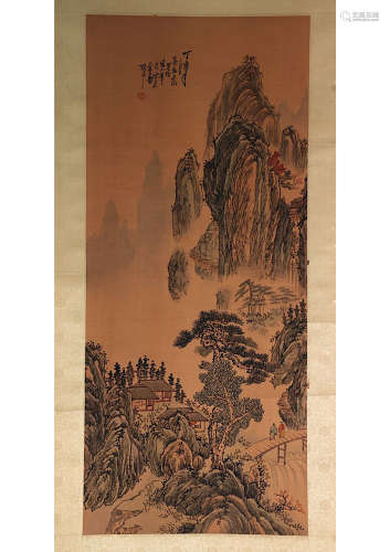 A CHINESE â€˜LANDSCAPEâ€™ SILK SCROLL PAINTING, ATTRIBUTED TO ANONYMOUS