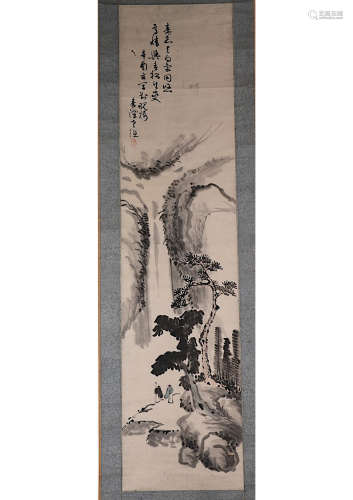 A CHINESE â€˜LANDSCAPEâ€™ PAPER SCROLL PAINTING, ATTRIBUTED TO ANONYMOUS,QING DYNASTY