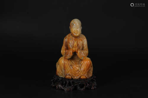 A CHINESE SOAPSTONE FIGURE OF LUOHAN, QING DYNASTY