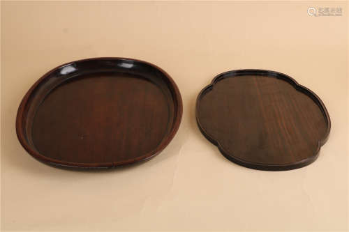 A COLLECTION OF TWO CHINESE ROSEWOOD TRAYS, MIDDLE QING DYNASTY