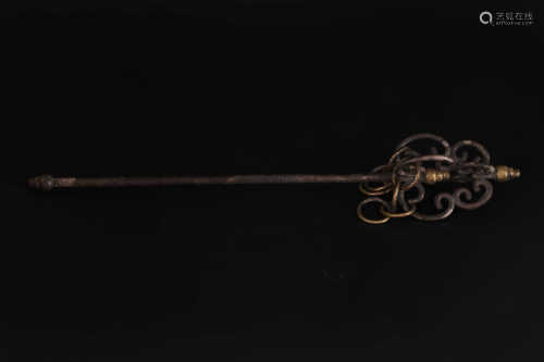 A CHINESE GILT BRONZE SILVER STAFF, TANG DYNASTY