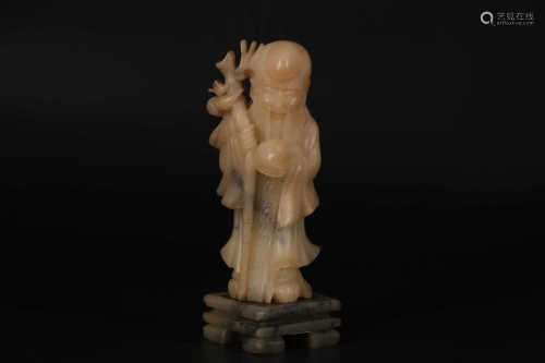 A CHINESE SOAPSTONE FIGURE OF IMMORTAL(LONGEVITY), QING DYNASTY
