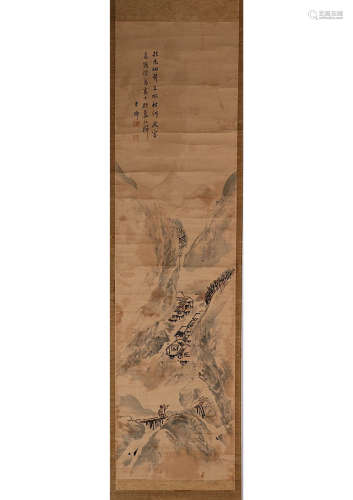 A CHINESE â€˜LANDSCAPEâ€™ PAPER SCROLL PAINTING, ATTRIBUTED TO YUE LIN, QING DYANSTY