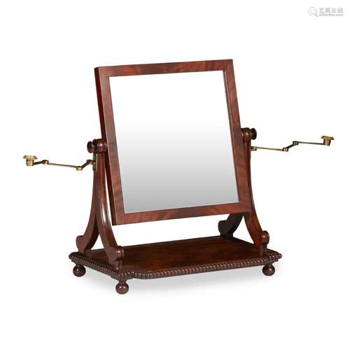 A SCOTTISH REGENCY MAHOGANY TOILET MIRROR CIRCA 1830 the rectangular frame with divided supports,