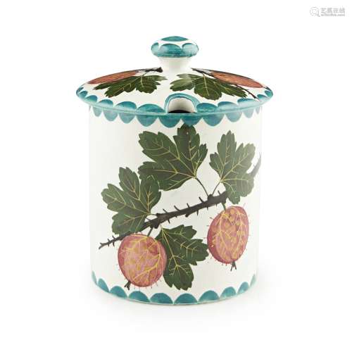 A WEMYSS WARE PRESERVE JAR & COVER 'GOOSEBERRIES' PATTERN, EARLY 20TH CENTURY decorated by Joe