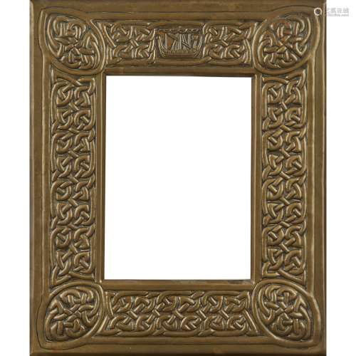 IONA - A SCOTTISH BRASS PICTURE FRAME ALEXANDER RITCHIE (ATTRIBUTED) of rectangular outline, with