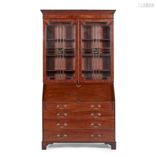 A SCOTTISH REGENCY MAHOGANY BUREAU BOOKCASE EARLY 19TH CENTURY the straight moulded cornice above