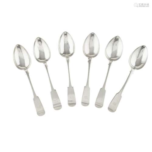 ABERDEEN - A SET OF SIX SCOTTISH PROVINCIAL DESSERT SPOONS JAMES BEGG marked JB, A, B, D, stylised