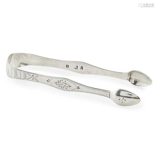 PAISLEY - A PAIR OF SCOTTISH PROVINCIAL SUGAR TONGS WILLIAM HANNAH marked WH, rat, WH, of Old