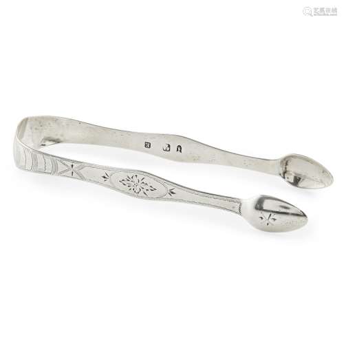 PAISLEY - A PAIR OF SCOTTISH PROVINCIAL SUGAR TONGS WILLIAM HANNAH marked WH, rat, WH, of Old