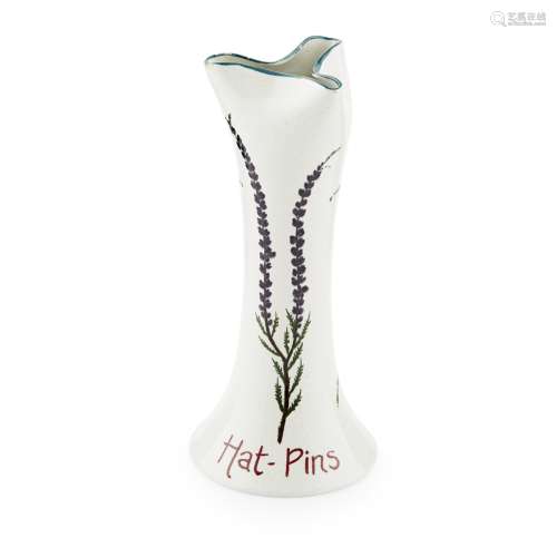 A RARE WEMYSS WARE HAT PIN HOLDER 'HEATHER' PATTERN, EARLY 20TH CENTURY bearing inscription 'HAT