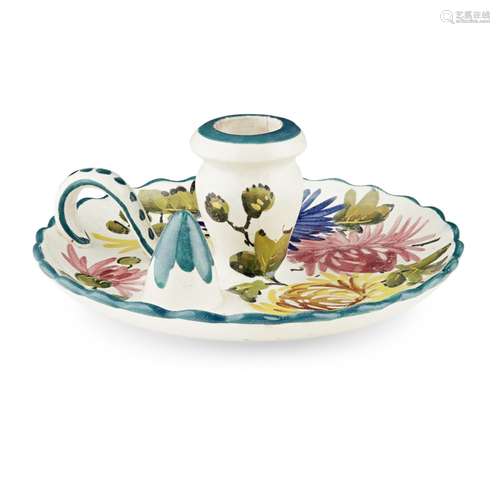 A WEMYSS WARE CHAMBERSTICK 'CHRYSANTHEMUM' PATTERN, EARLY 20TH CENTURY painted by Edwin Sandland,