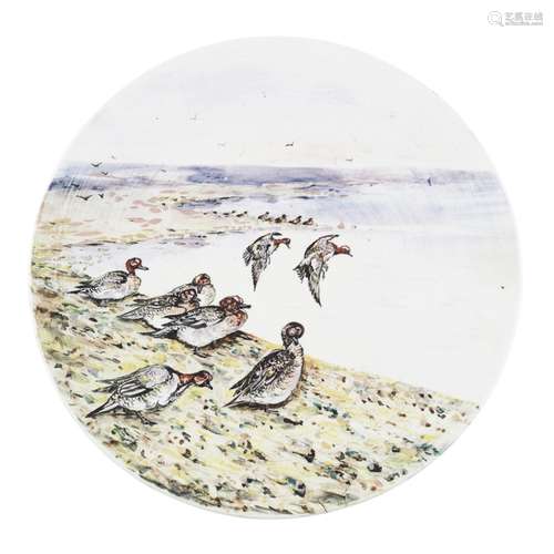 A RARE WEMYSS WARE 'WIDGEON' PLATE DATED 1908 painted by Karel Nekola, depicting widgeons in a