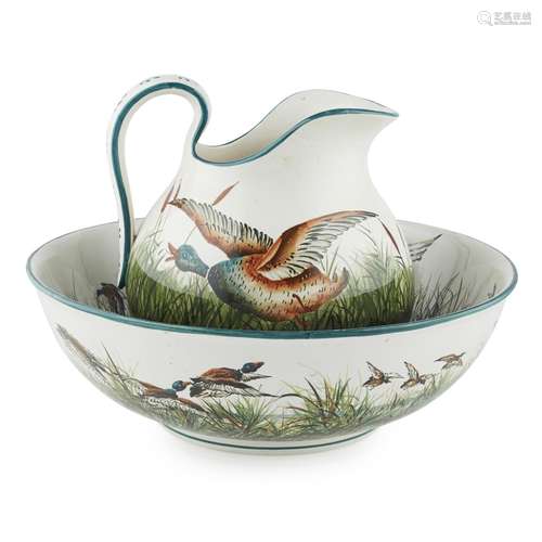 A LARGE WEMYSS WARE MATCHED EWER AND BASIN 'MALLARDS' PATTERN, EARLY 20TH CENTURY the ewer painted