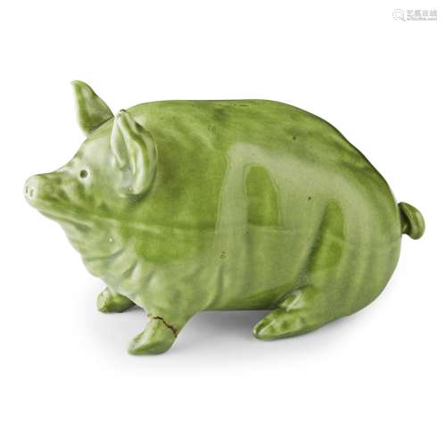 A SMALL WEMYSS WARE PIG CIRCA 1900 covered in a green glaze, impressed mark WEMYSS WARE/ R. H. & S.,