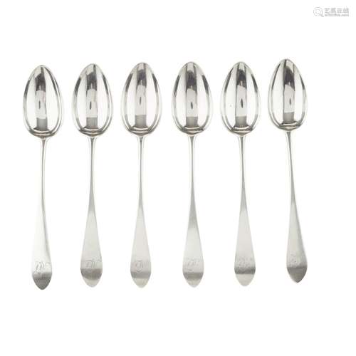 DUNDEE - A SET OF SIX SCOTTISH PROVINCIAL DESSERT SPOONS JAMES DOUGLAS maker DOUGLAS, crowned heart,