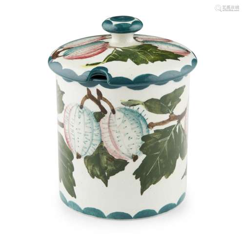 A WEMYSS WARE PRESERVE JAR AND COVER 'GOOSEBERRIES' PATTERN, EARLY 20TH CENTURY impressed mark