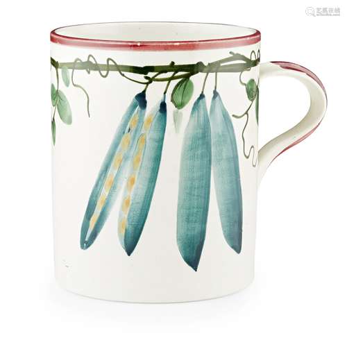 A LARGE AND RARE WEMYSS WARE MUG 'GARDEN PEAS' PATTERN, EARLY 20TH CENTURY impressed WEMYSS 13.5cm