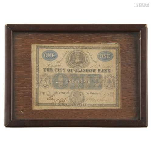 THE CITY OF GLASGOW BANK ONE POUND NOTE dated 11th November 1868, with two hand signed signatures,