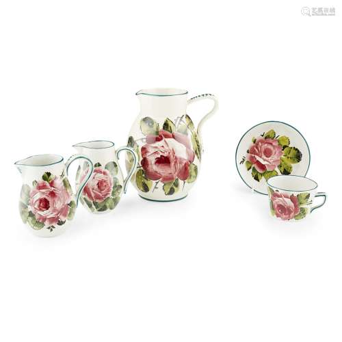 A GROUP OF WEMYSS WARE 'CABBAGE ROSES' PATTERN, EARLY 20TH CENTURY comprising a LARGE JUG, 19cm