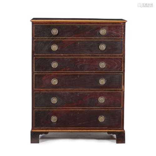 A SCOTTISH GEORGE III LABURNUM CHEST OF DRAWERS EARLY 19TH CENTURY the rectangular top above three