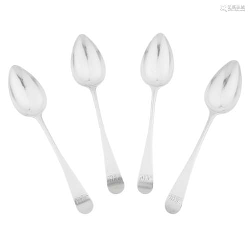 ELGIN - A SET OF FOUR DESSERT SPOONS CHARLES FOWLER marked CF, ELGIN, C*, of Pointed Old English