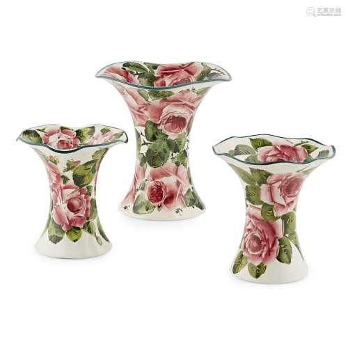 A PAIR OF WEMYSS WARE LADY EVA VASES 'CABBAGE ROSES' PATTERN, EARLY 20TH CENTURY one decorated by