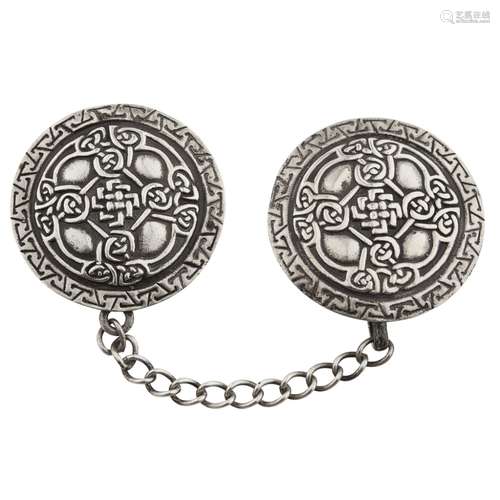 IONA - A PAIR OF CLOAK FASTENERS ALEXANDER RITCHIE marked AR/ IONA, Glasgow 1908, each of circular