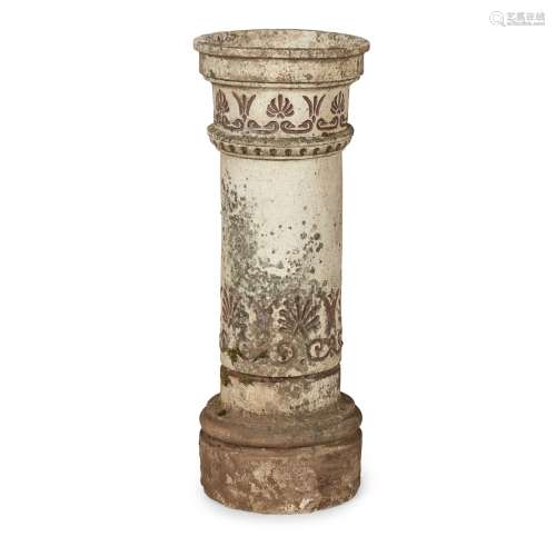 GREEK REVIVAL PAINTED FIRECLAY CHIMNEY POT BY ALEXANDER 'GREEK' THOMSON CIRCA 1877 of cylindrical