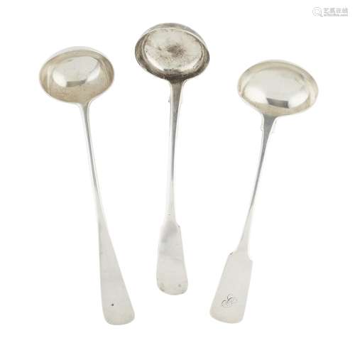 ELGIN - A GROUP OF THREE SCOTTISH PROVINCIAL TODDY LADLES JOHN SELLAR marked, JS, tree and baubles