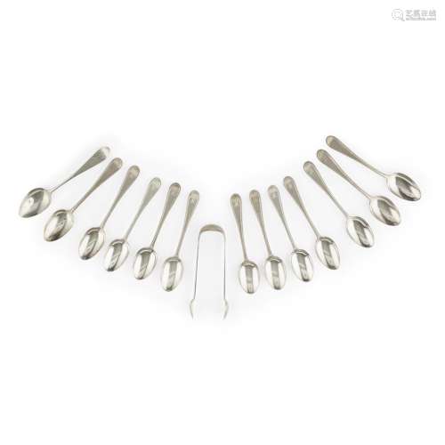 ABERDEEN - A SET OF TWELVE SCOTTISH PROVINCIAL TEASPOONS AND TONGS JAMES HARDY marked J.H, Glasgow