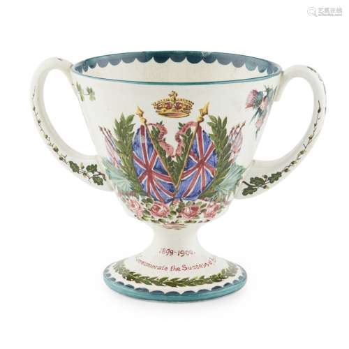 A WEMYSS WARE COMMEMORATIVE GOBLET CIRCA 1900 decorated with two flying British flags and the