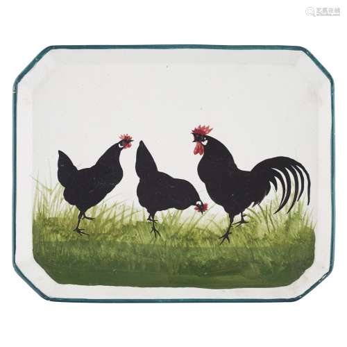 A WEMYSS WARE COMB TRAY 'BLACK COCKEREL AND HENS' PATTERN, CIRCA 1900 impressed maker's mark