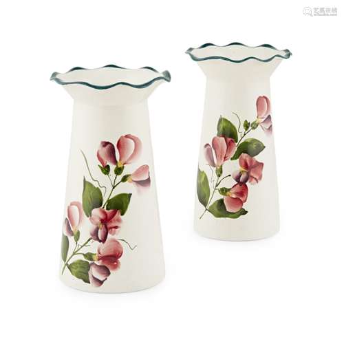 A PAIR OF WEMYSS WARE GROSVENOR VASES 'SWEET PEAS' PATTERN, CIRCA 1900 each with impressed marks