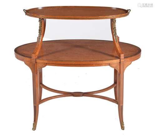 A Sheraton Revival satinwood, inlaid, and gilt metal mounted oval etagere