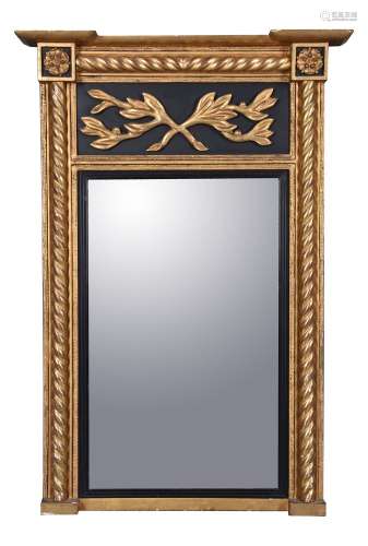 A Regency giltwood and ebonised pier mirror