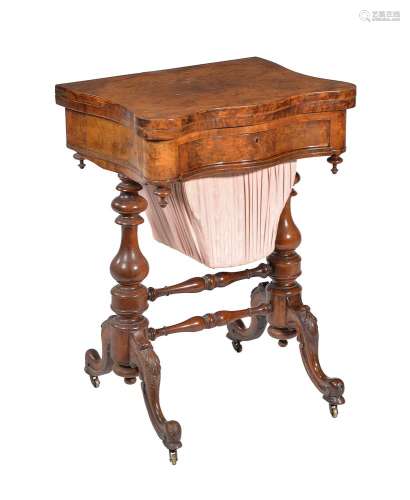 A Victorian burr walnut combined work and games table