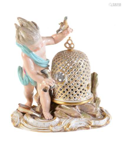 A Meissen model of a putto emblematic of Air from a series of the Elements