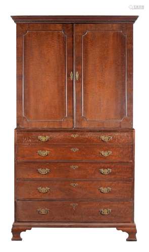 A George III mahogany secretaire clothes press