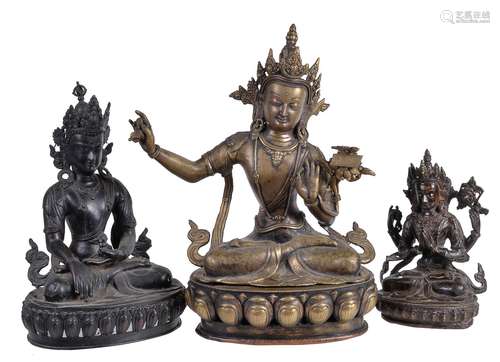 Three bronze or copper alloy figures of Bodhisattvas