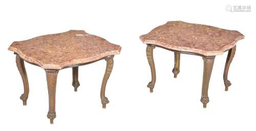 A pair of breche violette marble topped low occasional tables