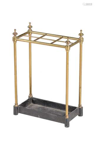 A late Victorian brass and iron rectangular stick stand