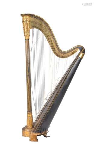 A late George III giltwood and ebonised concert harp