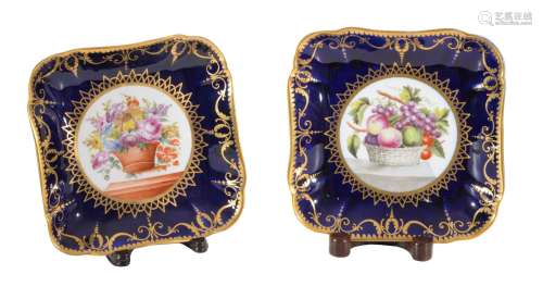 A pair of Coalport concave sided square dishes