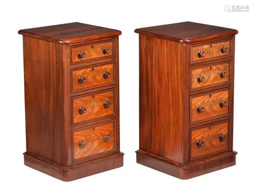 A pair of mahogany bedside pedestal chests